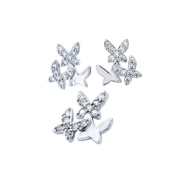 Juego De Mariposas De Plata Con Circonia