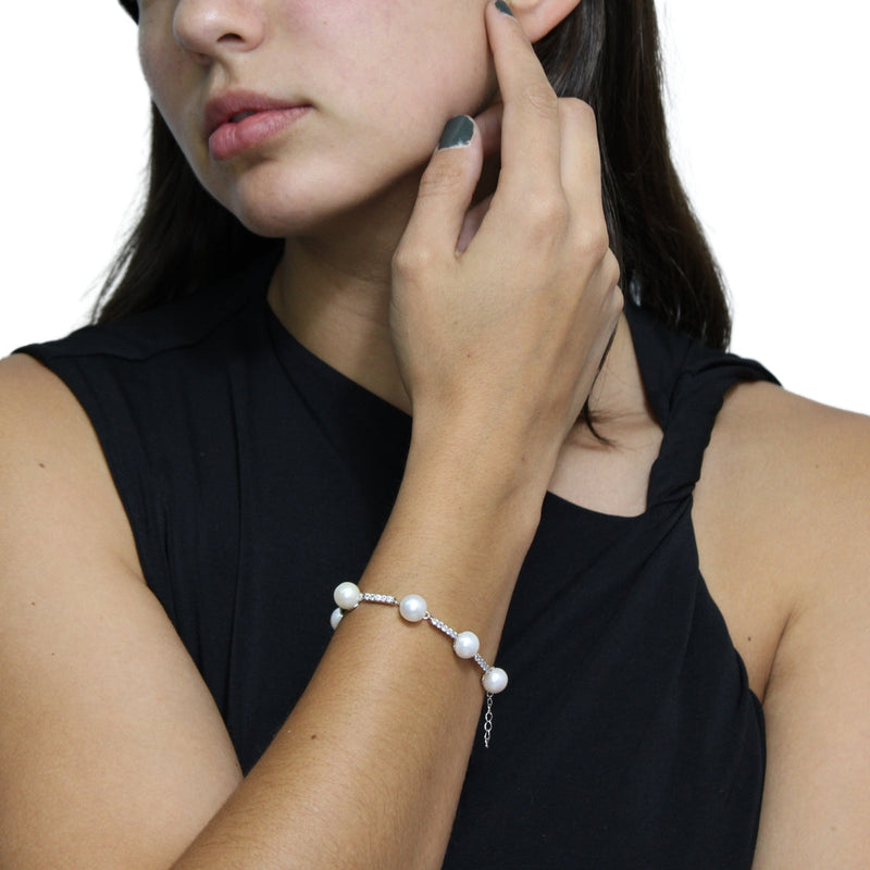 Pulsera De Plata Con Perla Y Circonia