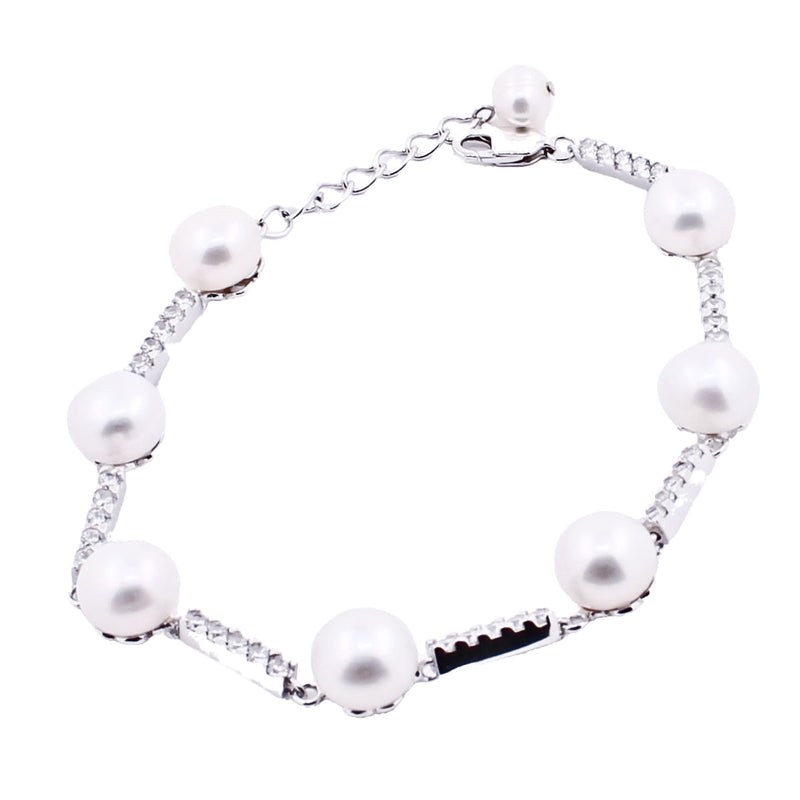 Pulsera De Plata Con Perla Y Circonia