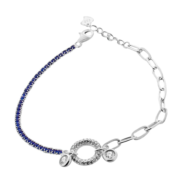 Pulsera Con Círculo Mitad Circonia Mitad Eslabón