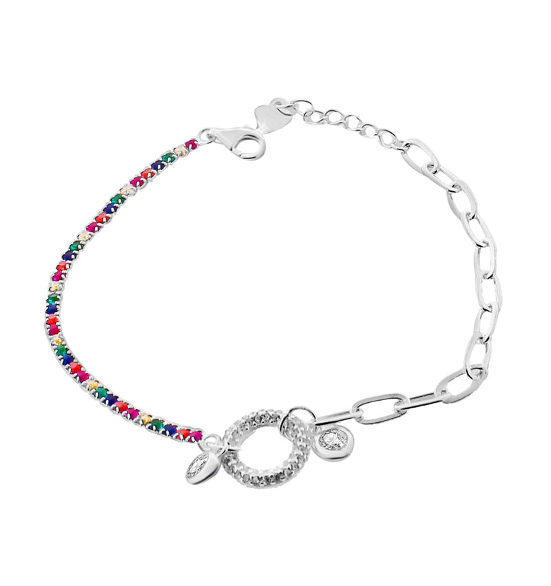 Pulsera Con Círculo Mitad Circonia Mitad Eslabón
