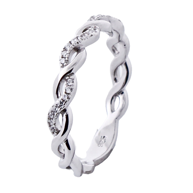 Anillo Trenzado Plata Con Circonia