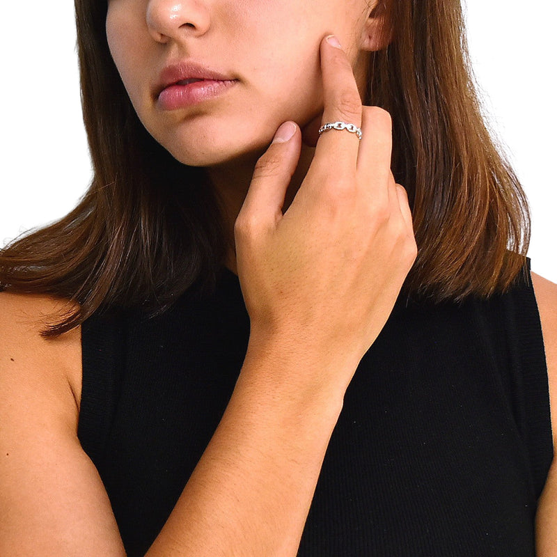 Anillo Cadena De Plata Con Circonia