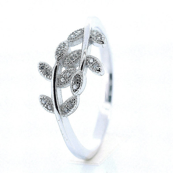 Anillo Hojas De Plata Con Circonia-Plarte