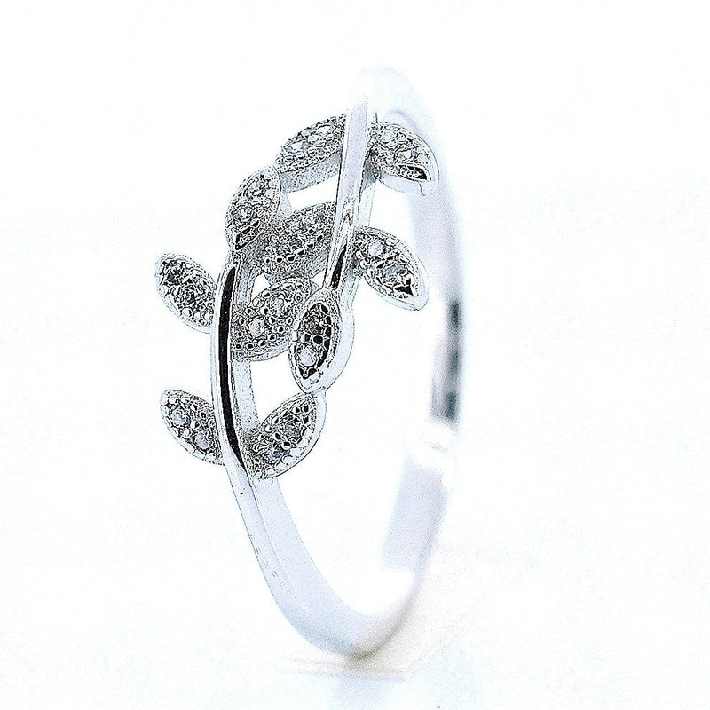 Anillo Hojas De Plata Con Circonia-Plarte